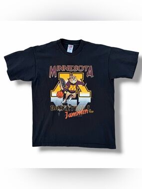 Vintage 90s University Minnesota Golden Gophers Basketball T-Shirt Size XL Black